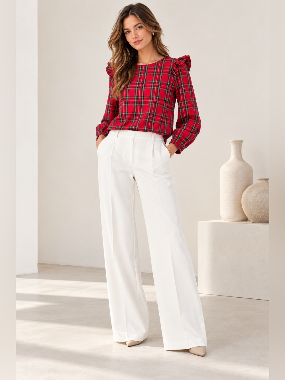 NEW J.Crew Factory Tartan Ruffle Cotton Poplin Shirt Top XXS